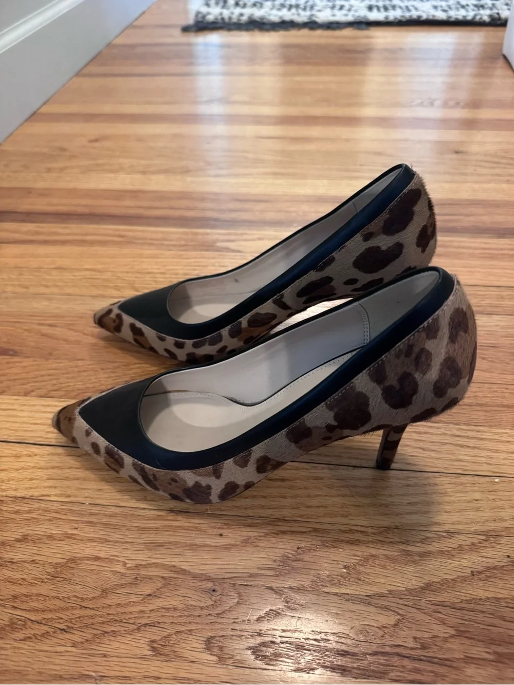 Cole Haan Leopard Print Pointed Toe Flats with Black Accents